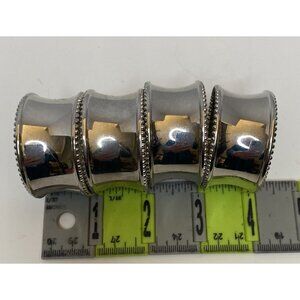 Pier 1 Silver Toned Concave Napkin Rings Holiday Mirror Christmas New Year Set 4
